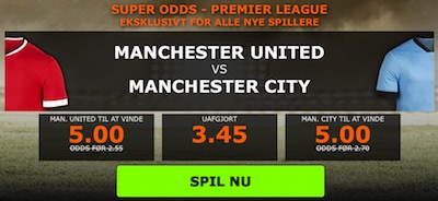 888sport velkomsttilbud: odds 5.00 på Manchester United - City
