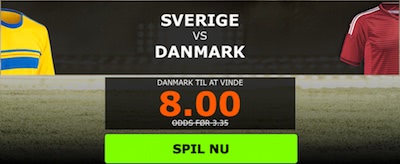 888sport: odds 8.00 på Danmark imod Sverige på udebane