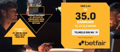 Betfair forhøjede odds Danmark Norge VM 2019