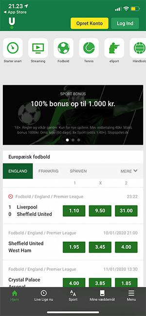 Unibet app for iOS og Android
