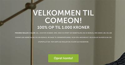 Comeon velkomstbonus op til 1000 kr