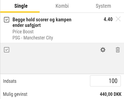 PSG - Manchester City odds boost Bwin