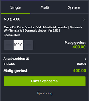Danmark - Tunesien haandbold VM odds ComeOn odds boost