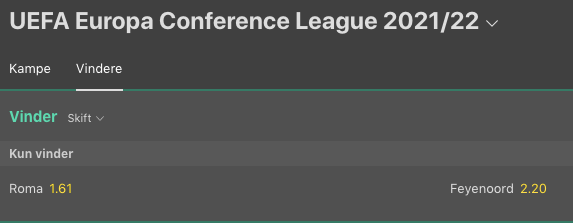 conference league finale bet365 odds