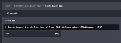 Arsenal - Tottenham odds boost, ComeOn