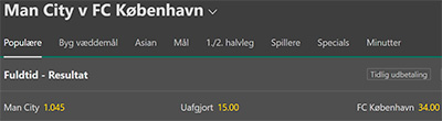 Manchester City - FC København odds, Bet365, Champions League odds