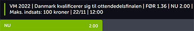 Danmark - Tunesien odds boost, VM 2022 odds, ComeOn