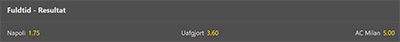 Napoli - Milan odds, Champions Leauge med Bet365