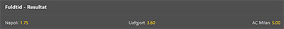 Napoli - Milan odds, Champions Leauge med Bet365