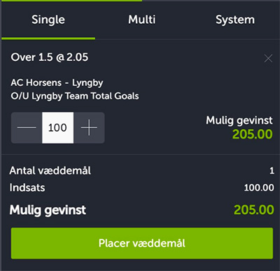 ComeOn odds bonus omsætningstip - AC Horsens - Lyngby odds