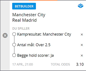 Betsson Manchester City - Real Madrid odds