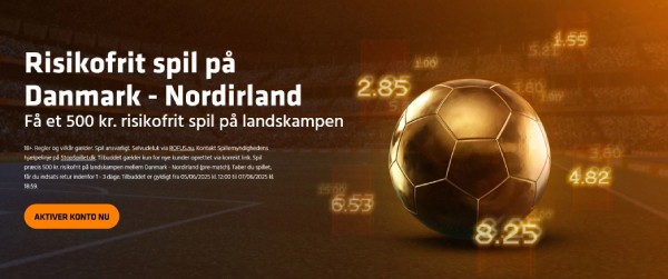 Danmark - Nordirland risikofrit væddemål på 500 kr. for nye spillere hos Expekt