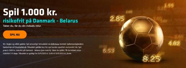 1.000 kr. risikofrit væddemål hos Expekt på Danmark - Belarus odds