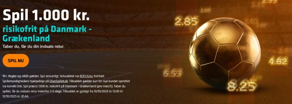 Danmark - Grækenland odds - 1.000 kr. risikofrit væddemål hos Expekt.