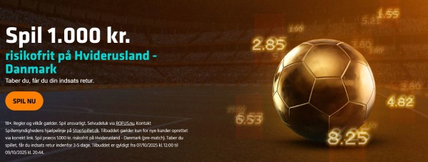 1.000 kr. risikofrit væddemål hos Expekt på Belarus - Danmark odds